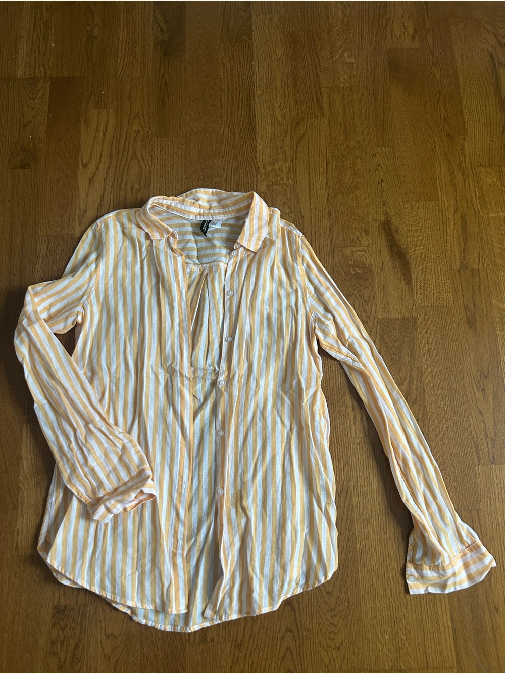 Divided Striped Button-Up Blouse in White and Light Orange